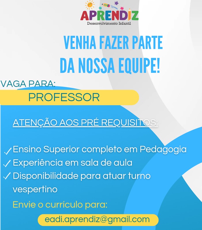 Vaga de Professor – Aprendiz Desenvolvimento Infantil