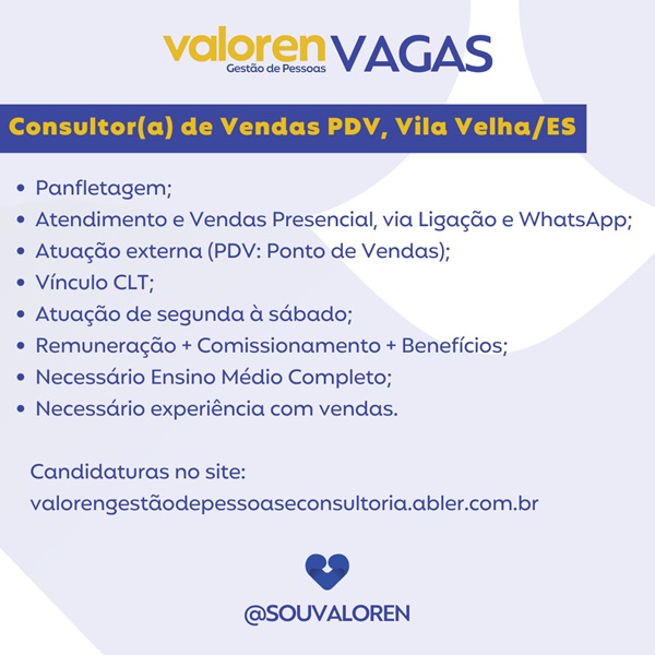 CONSULTOR DE VENDAS PDV (VILA VELHA)