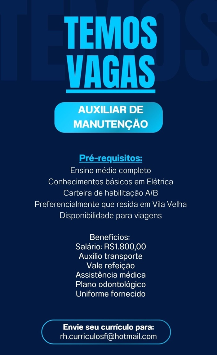 Vaga para Auxiliar de Manutenção