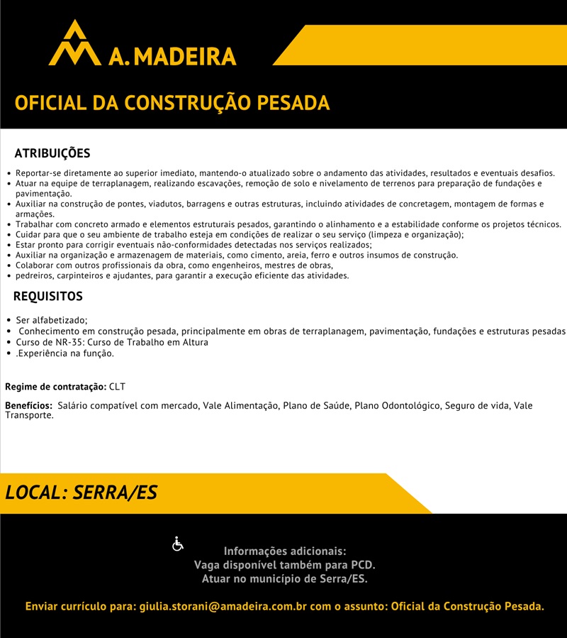 Grupo A. Madeira contrata Oficial da Construção Pesada