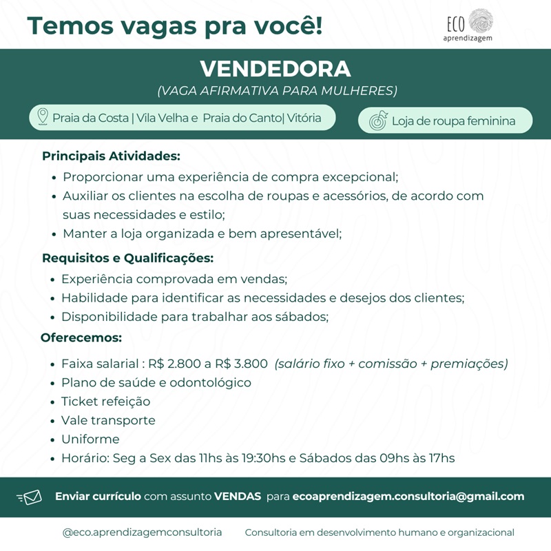 VAGA PARA VENDEDOR(A)