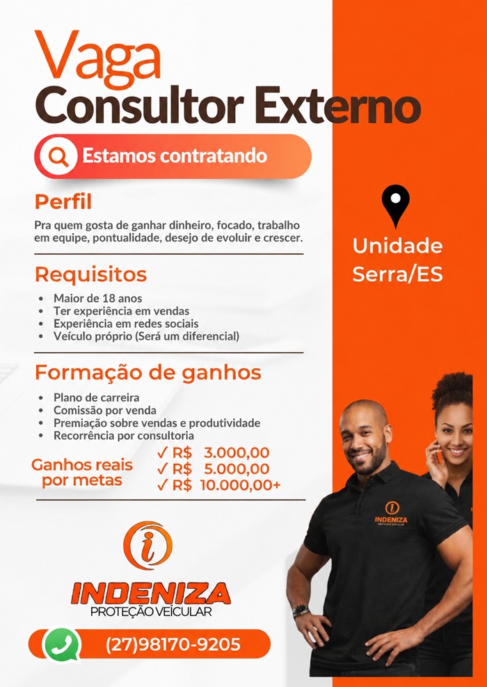 Vaga para Consultor Externo – Indeniza Proteção Veicular (Serra/ES)