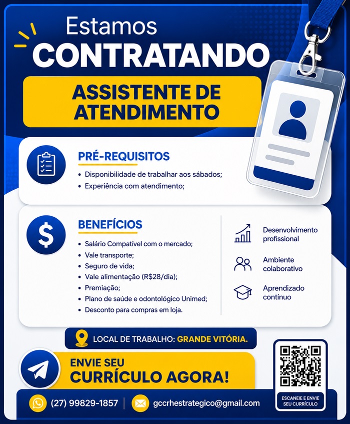 Vaga para Assistente de Atendimento – Grande Vitória/ES