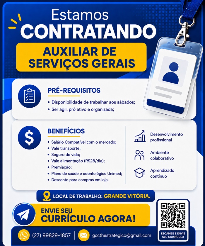 Vaga para Auxiliar de Serviços Gerais – Grande Vitória/ES
