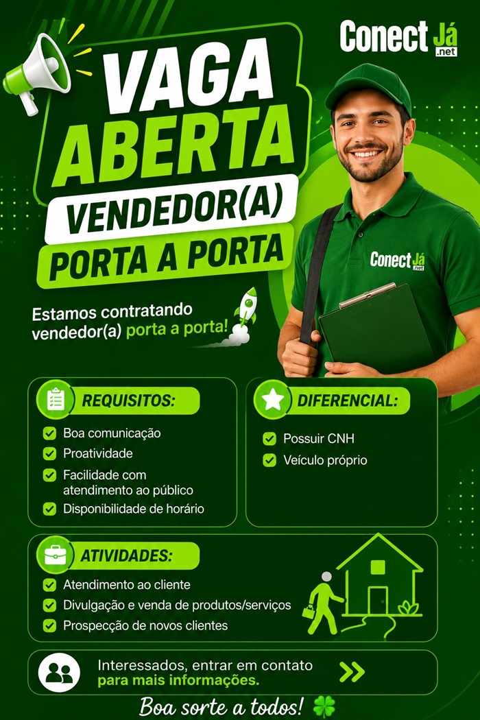 GRUPO CONECTJÁ CONTRATA VENDEDOR EXTERNO
