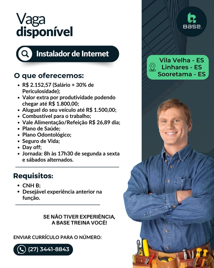 VAGA DE INSTALADOR DE INTERNET