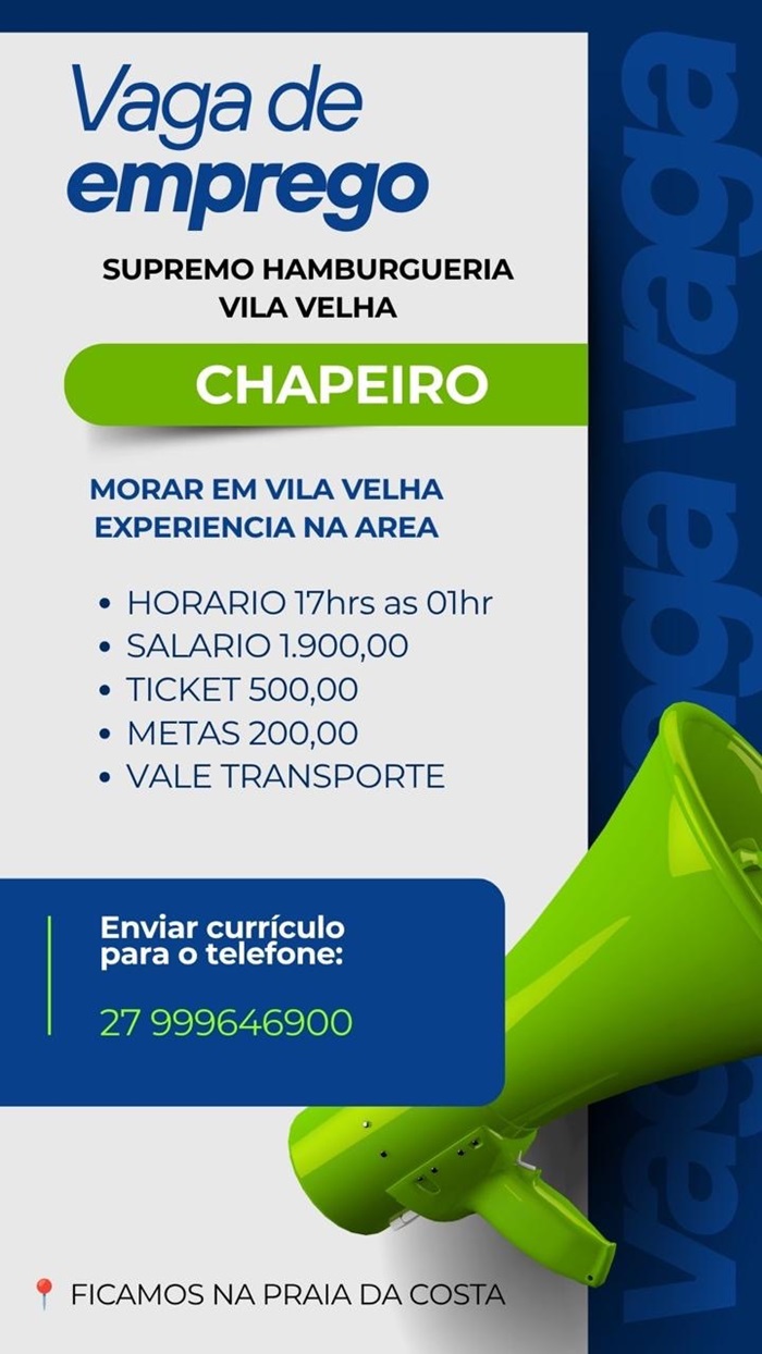 Supremo Hamburgueria contrata Chapeiro