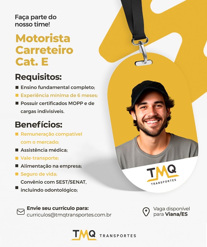 TMQ Transportes contrata Motorista Carreteiro