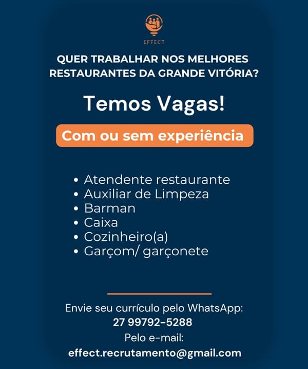 VAGAS PARA TRABALHAR EM RESTAURANTES DA GRANDE VITÓRIA