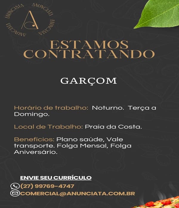 Anunciata Pizzeria contrata Garçom