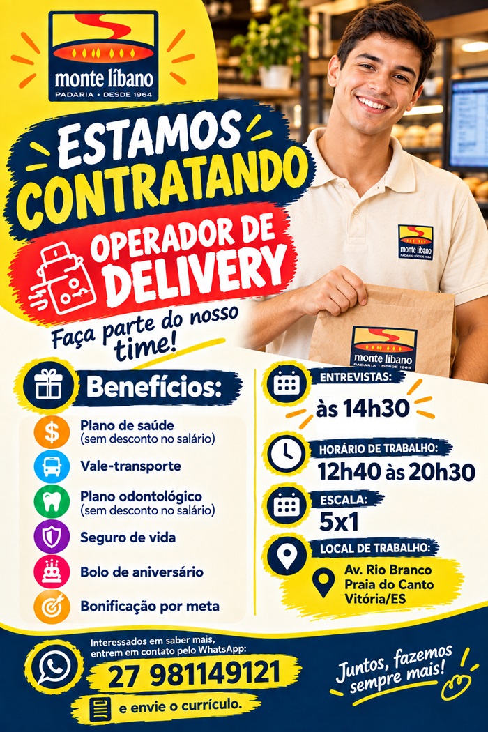 Padaria Monte Líbano contrata Encarregado de Loja