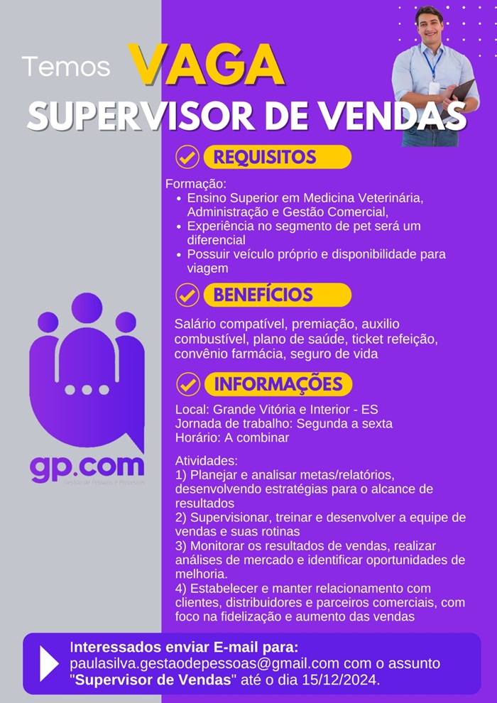 VAGA DE SUPERVISOR DE VENDAS