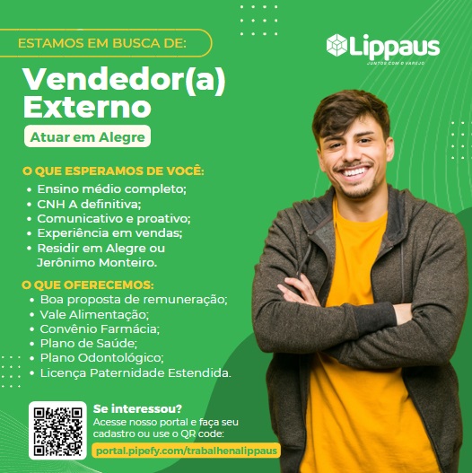 Lippaus Distribuidora contrata Vendedor(a) Externo - Alegre/ES