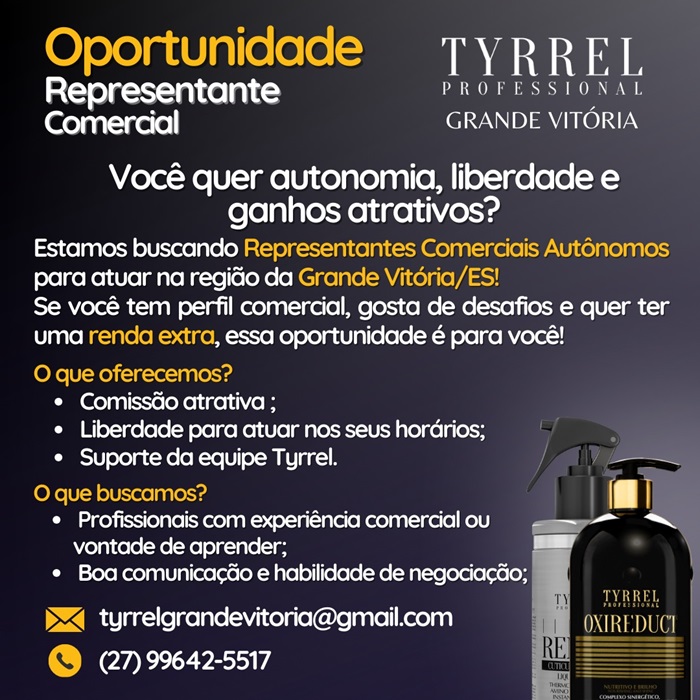 Tyrrel contrata Representante Comercial