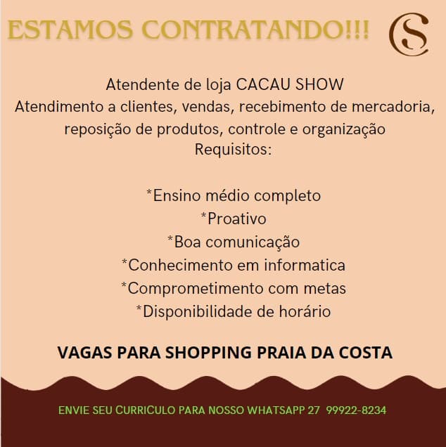 Atendente de loja CACAU SHOW