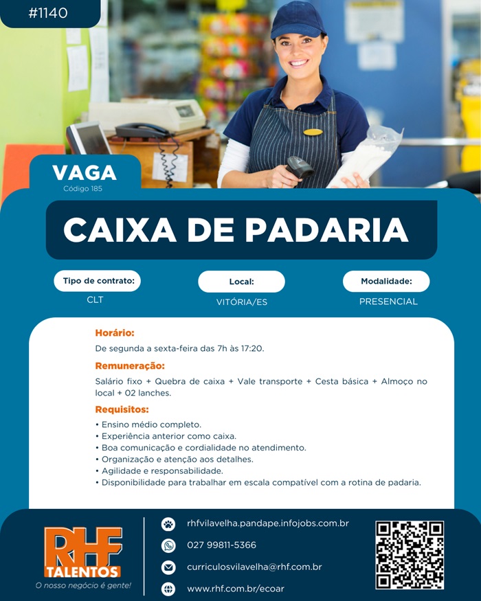 Vaga para Caixa de Padaria