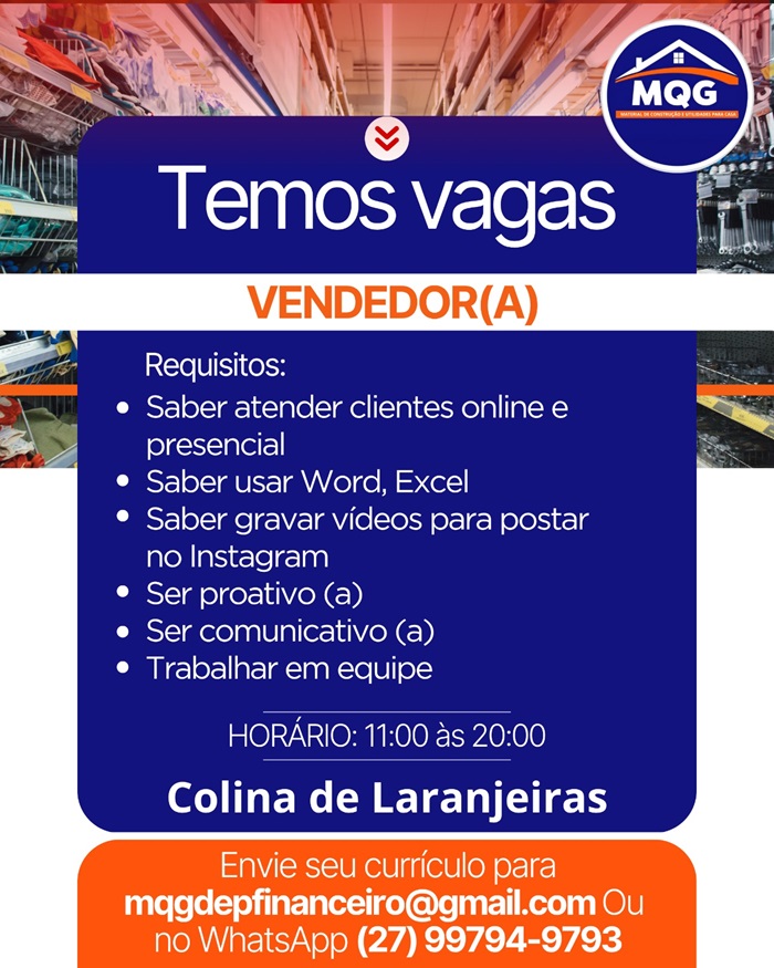 VAGA PARA VENDEDOR(A)
