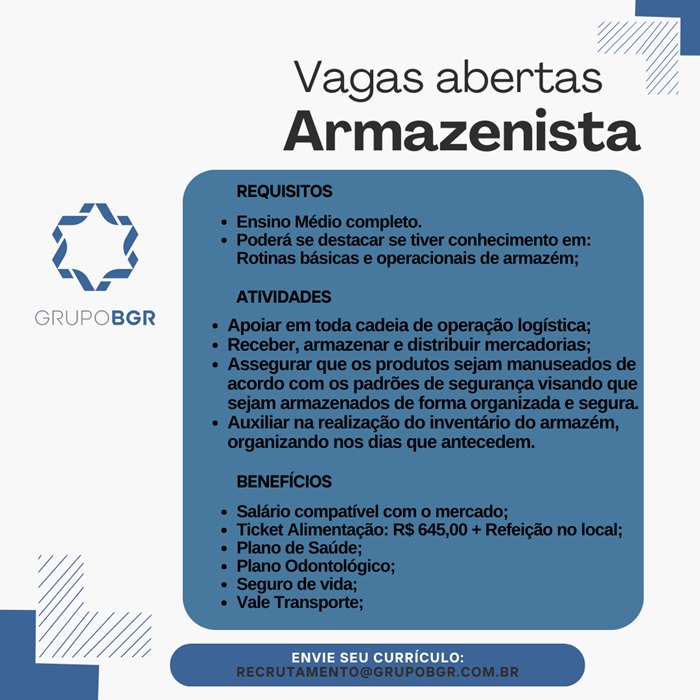 Grupo BGR contrata Armazenista