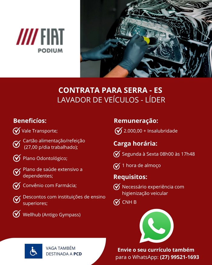 FIAT PODIUM CONTRATA LAVADOR DE VEÍCULOS - LÍDER