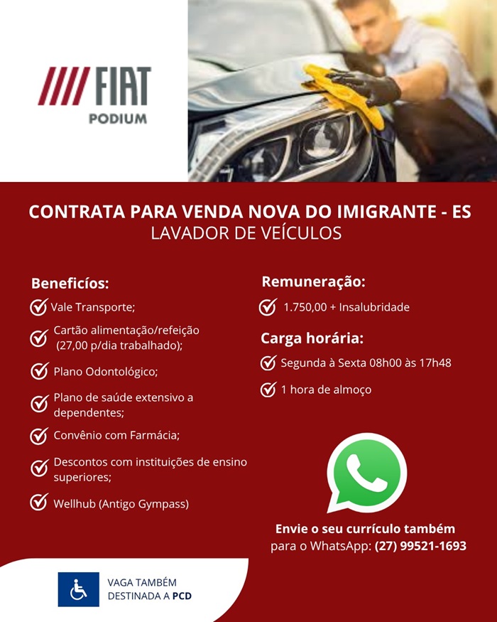 FIAT PODIUM CONTRATA LAVADOR DE VEÍCULOS