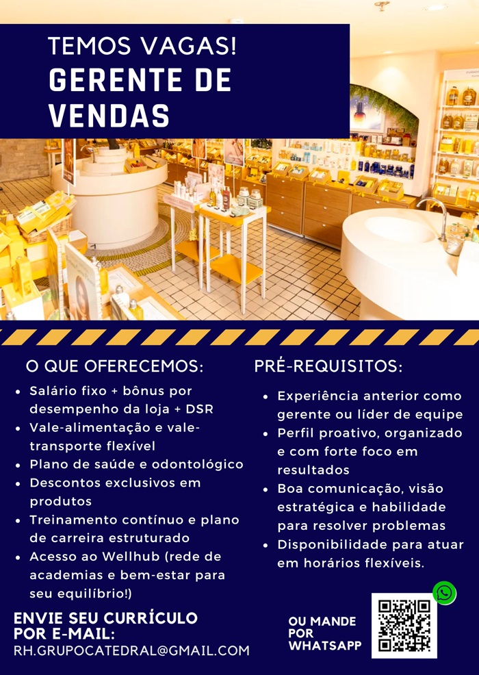 Vaga para Gerente de Loja – Cosméticos