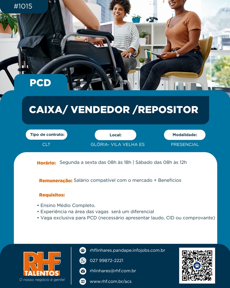 VAGAS PARA PCD: VENDEDOR (A), ESTOQUISTA E CAIXA