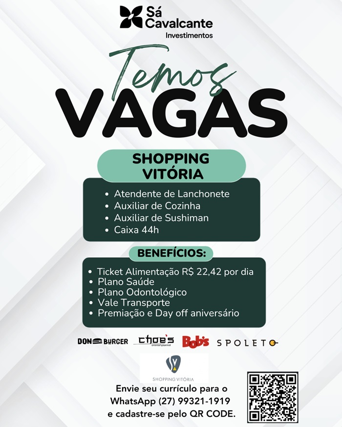 SÁ CAVALCANTE ABRE VAGAS DE EMPREGO (SHOPPING VITÓRIA)