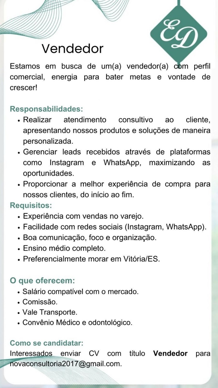 Vaga para Vendedor