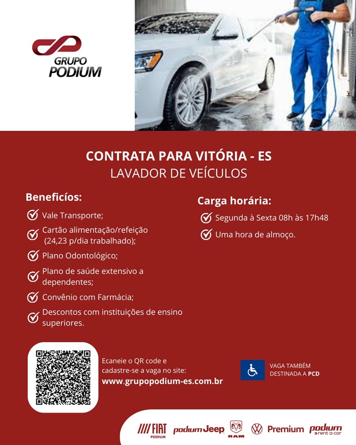 GRUPO PODIUM CONTRATA LAVADOR DE VEÍCULOS (VITÓRIA)