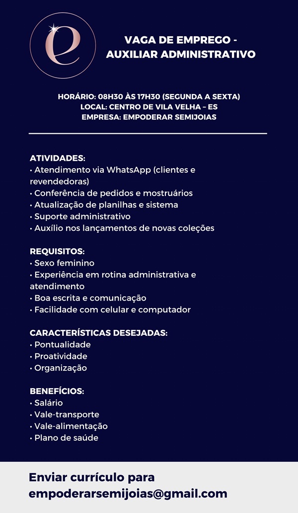 VAGA DE AUXILIAR ADMINISTRATIVO