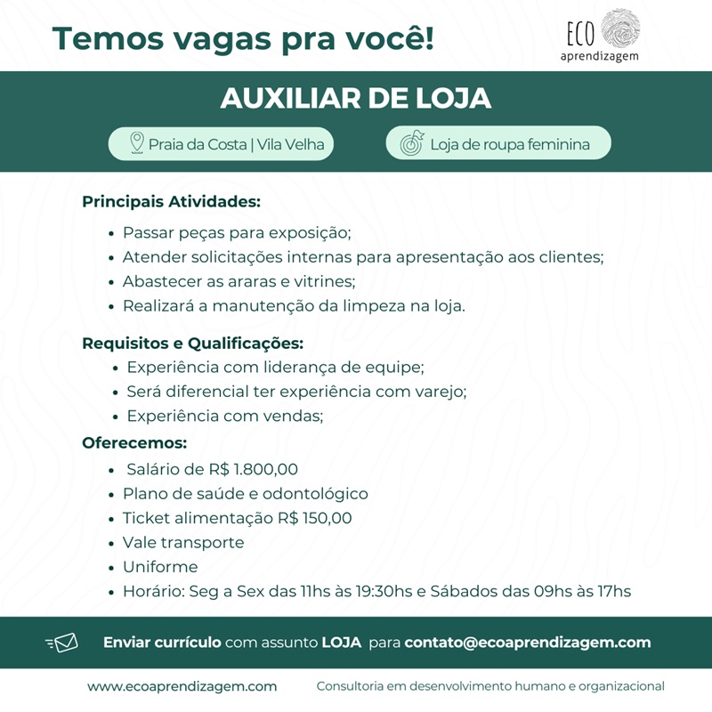 VAGA DE AUXILIAR DE LOJA