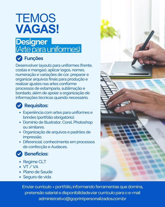 Vaga para Vaga: Designer (Arte para uniformes)