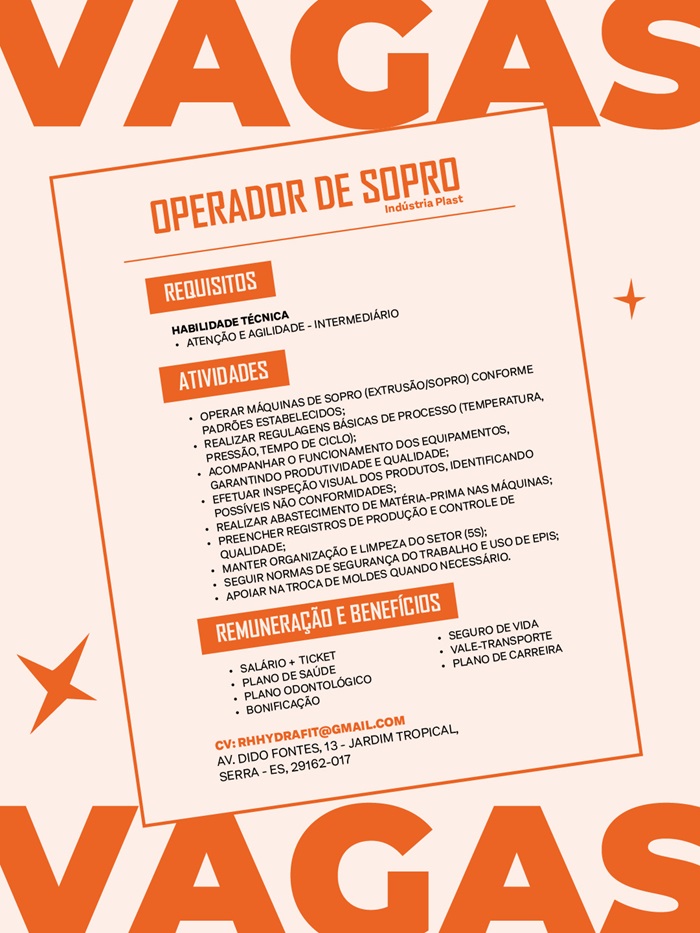 VAGA DE OPERADOR DE SOPRO