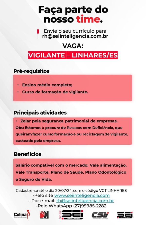 VAGA DE VIGILANTE (LINHARES)