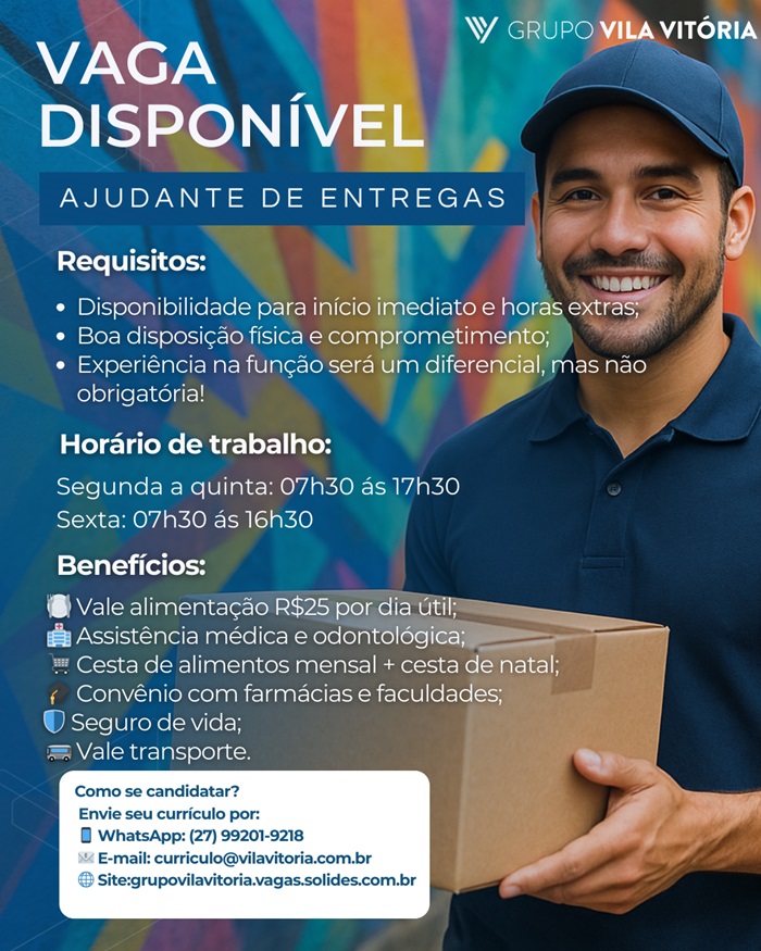 VAGA PARA AJUDANTE DE ENTREGAS