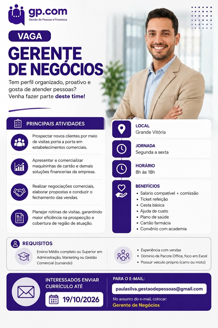 Vaga para Gerente de Negócios