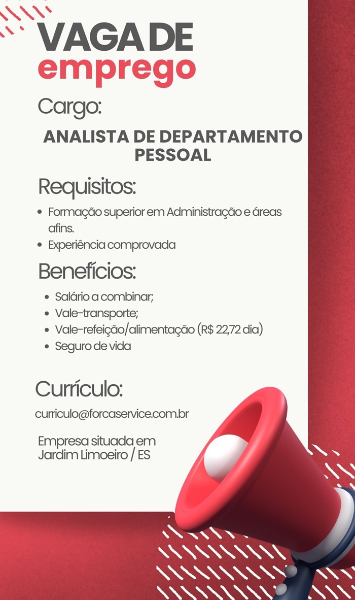 Vaga de Analista de Departamento Pessoal