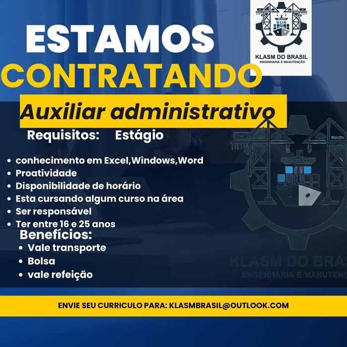 KLASM BRASIL CONTRATA AUXILIAR ADMINISTRATIVO
