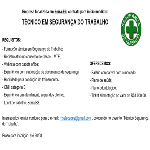 TECNICO EM SEGURANÇA DO TRABALHO