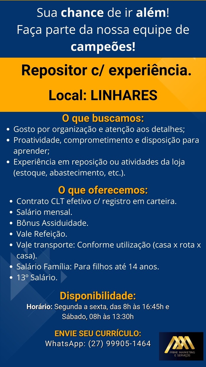 VAGA DE REPOSITOR - LINHARES