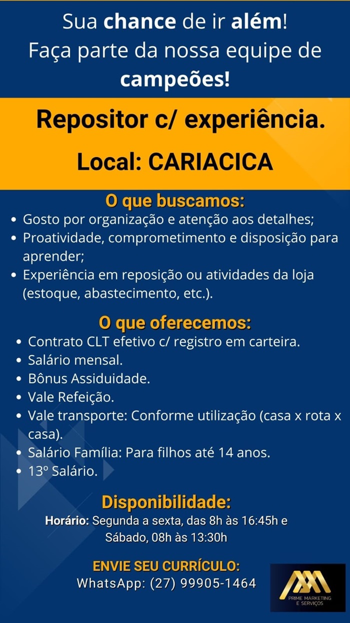 VAGA DE REPOSITOR - CARIACICA