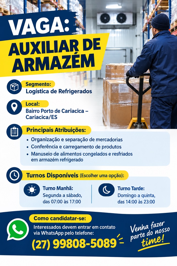 VAGA DE AUXILIAR DE ARMAZÉM