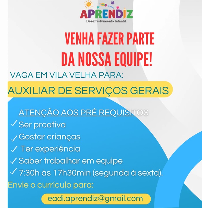 VAGA DE AUXILIAR DE SERVIÇOS GERAIS