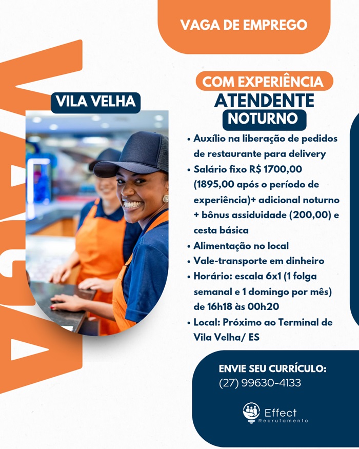 VAGA DE ATENDENTE NOTURNO