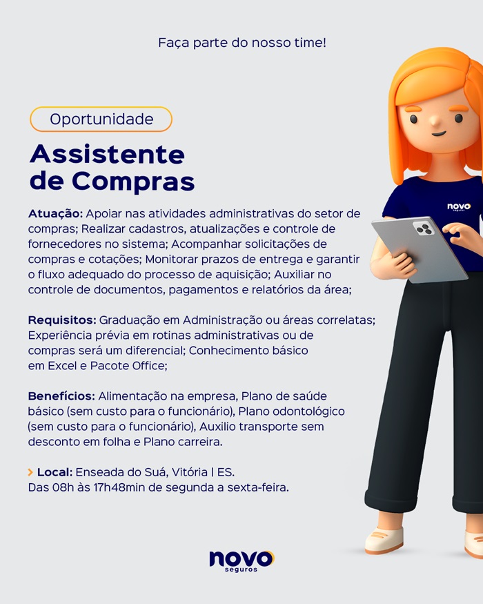 Novo Seguros contrata Assistente de Compras