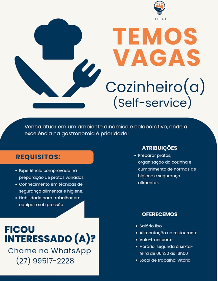 VAGA DE COZINHEIRO (SELF-SERVICE)