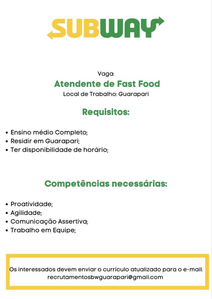 Atendente de Fast Food - Guarapari