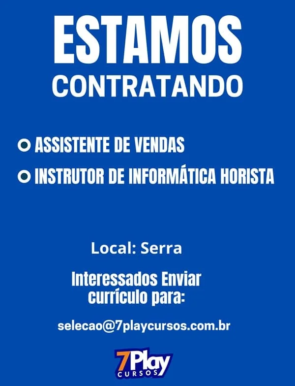 VAGAS DE ASSISTENTE DE VENDAS E PROFESSOR DE INFORMÁTICA