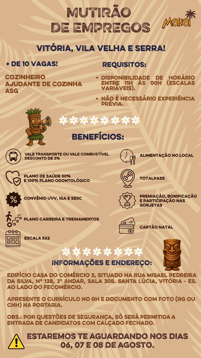 Restaurante Mahai realiza Mutirão de Empregos