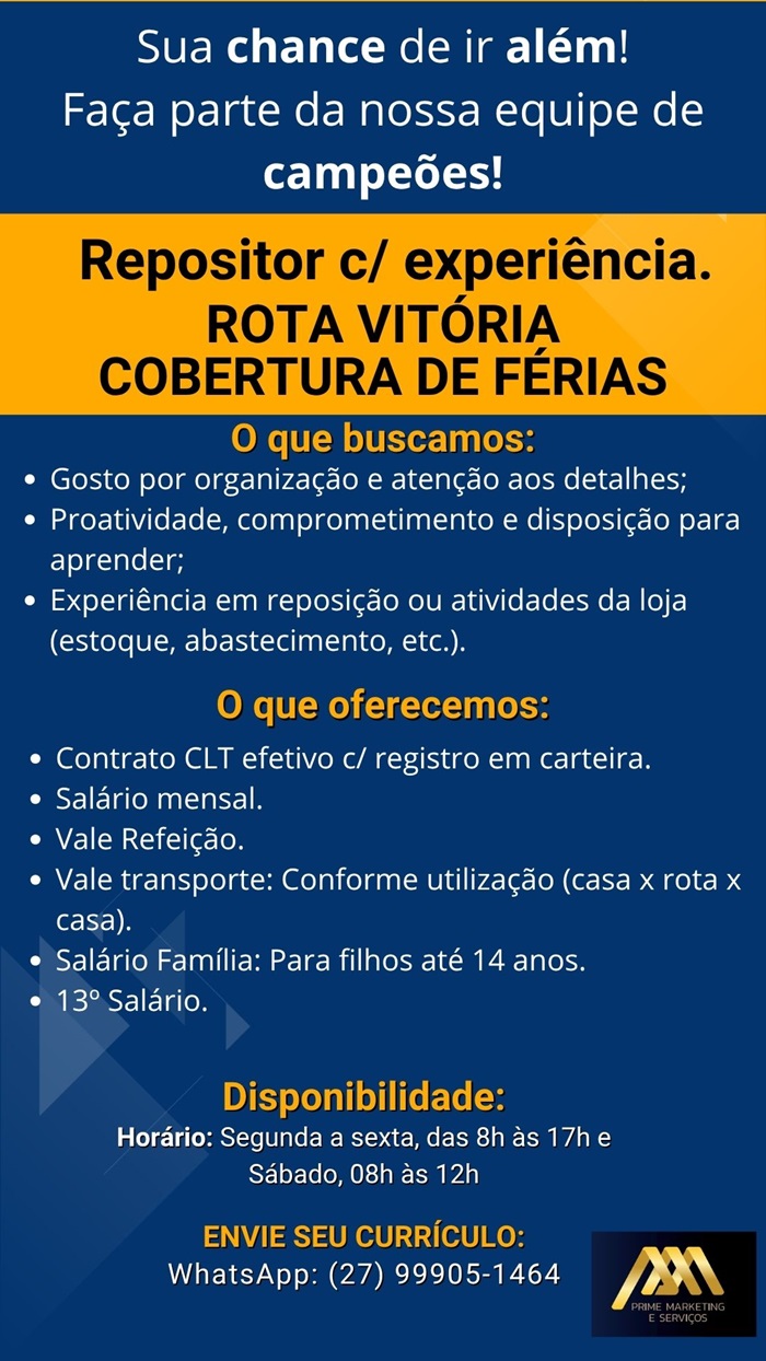 VAGA DE REPOSITOR - ROTA VITÓRIA